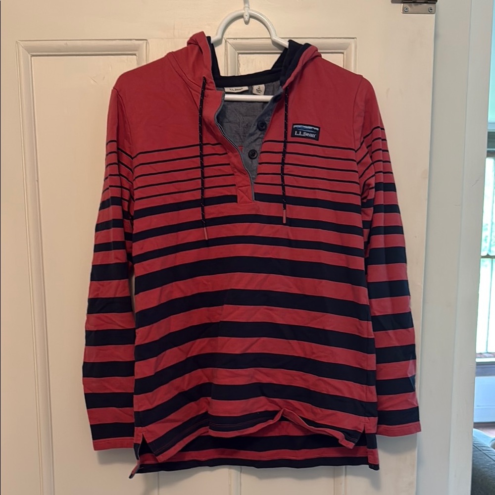 L.L. Bean women’s coral Red and Blue Striped Shirt beach cape